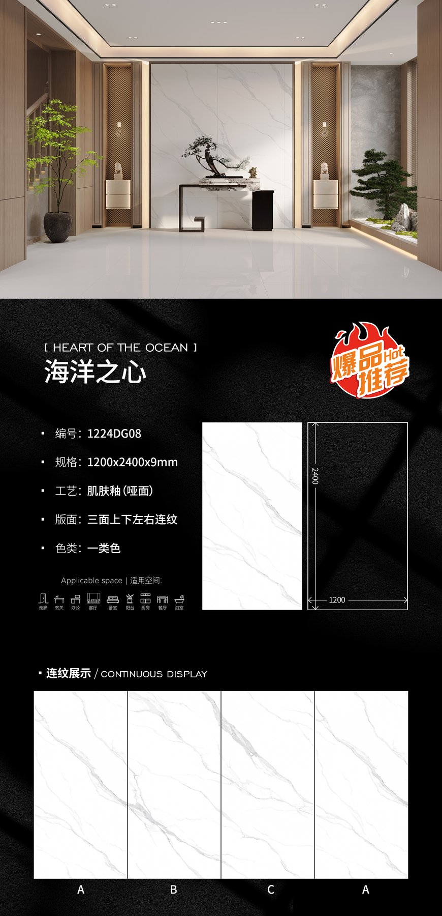 1224DG08 · 1200×2400 mm · 9 mm · Matte sintered stone