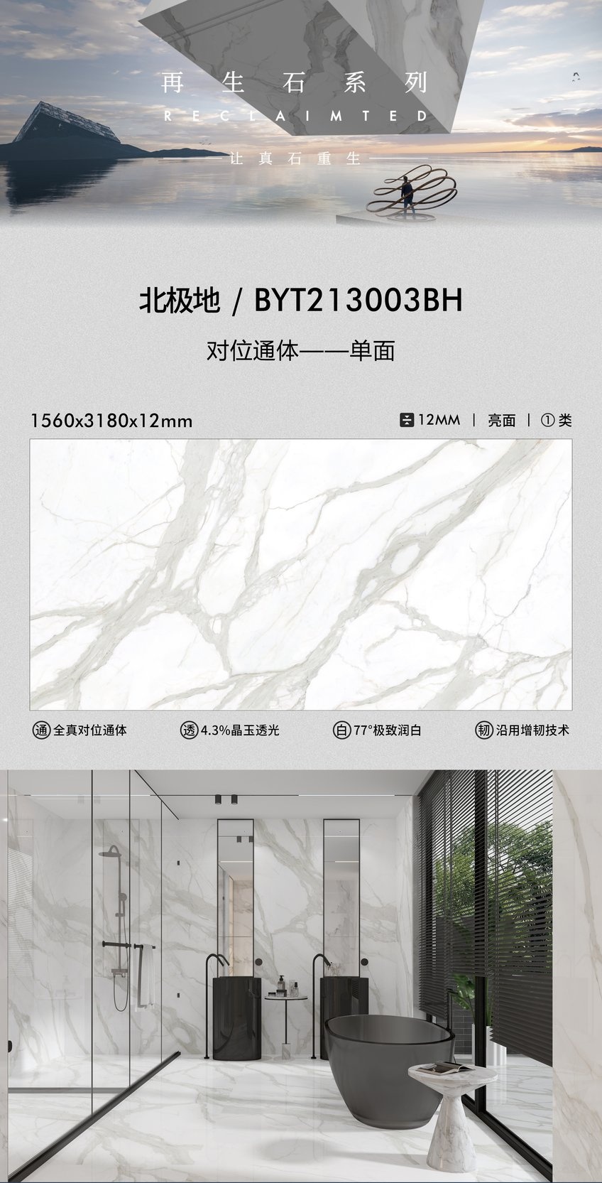 BYT213003BH · 1560×3180 mm · 12 mm · Finish confirmed per order sintered stone