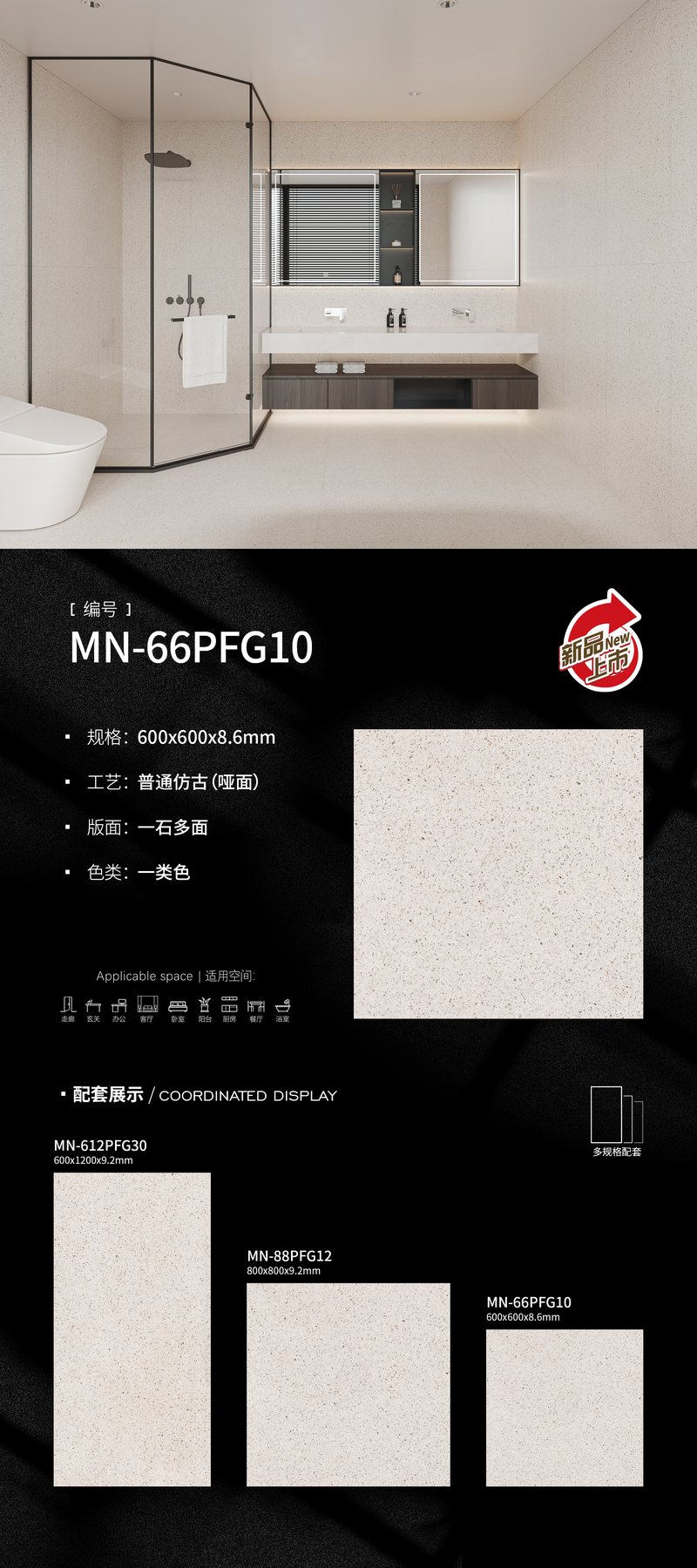 MN-66PFG10 · 600×1200 mm · 8.6 mm · Matte sintered stone