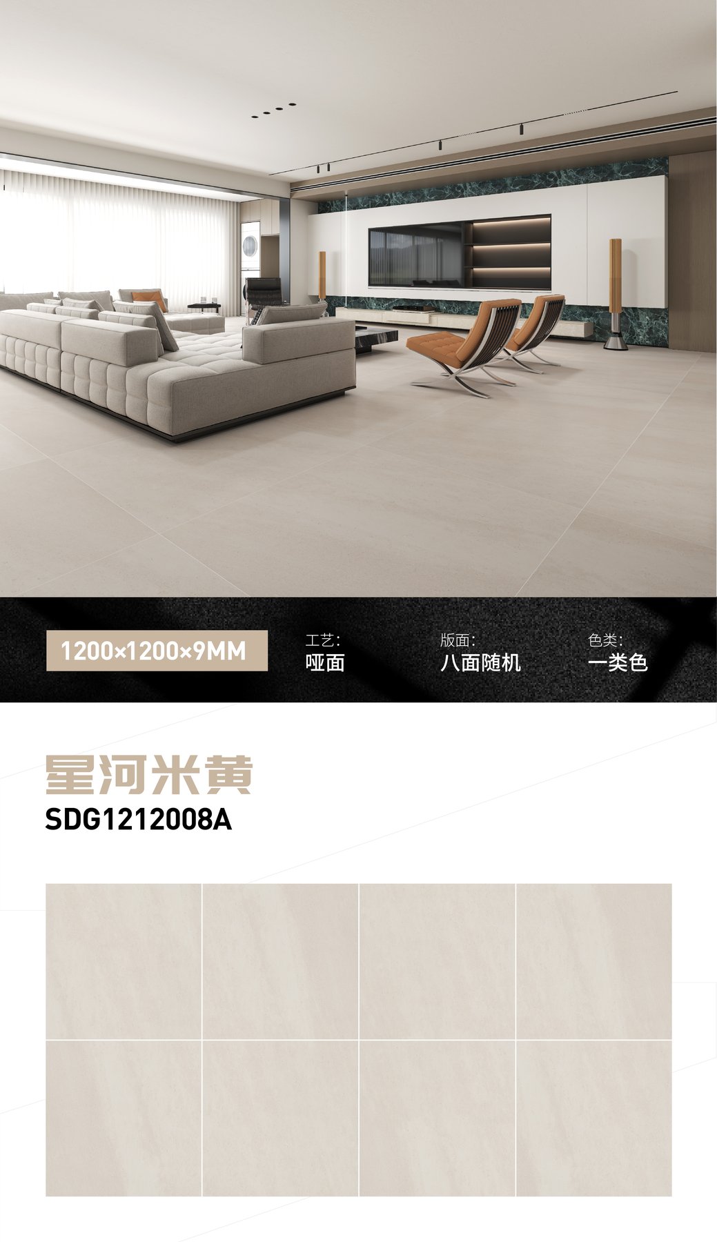 SDG1212008A · 1200×1200 mm · 9 mm · Matte sintered stone